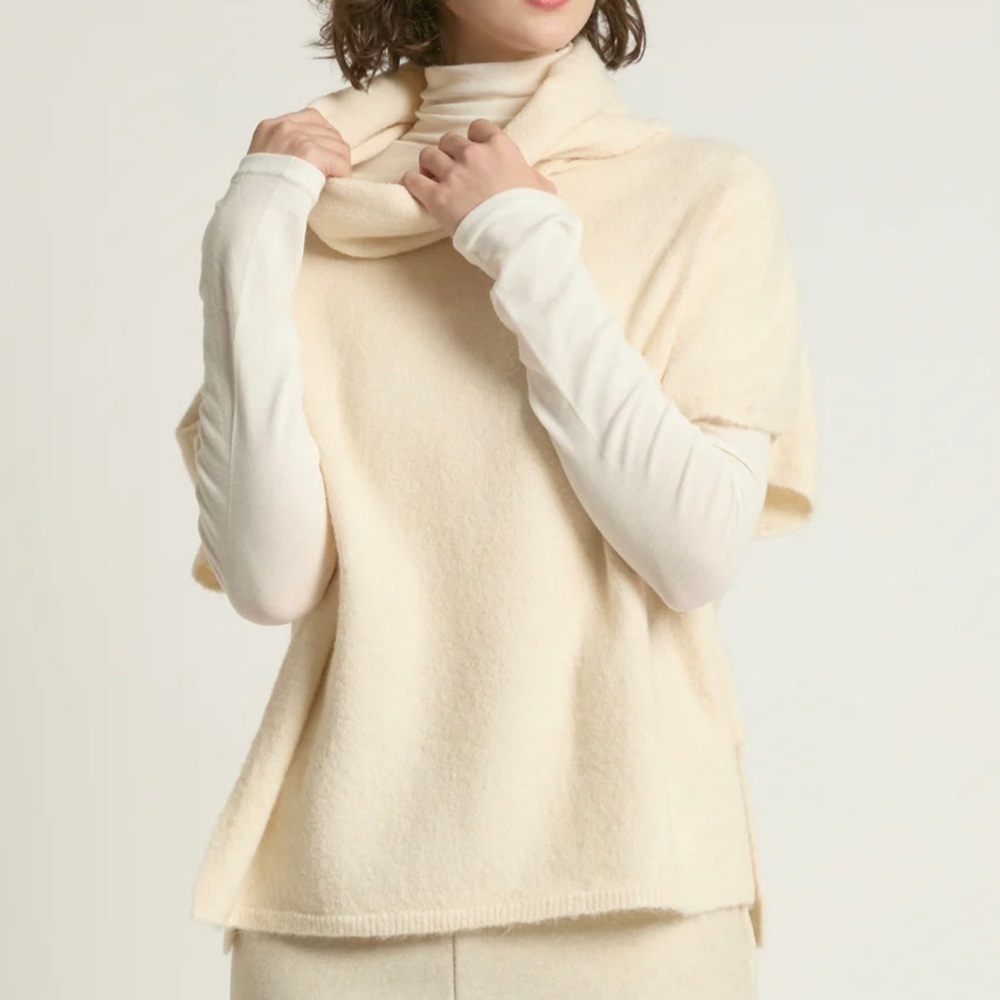 Look by M Merino Wool Funnelneck Flowy Blouse Women’s Cream/Ivory Classic Winter - Picture 2 of 15